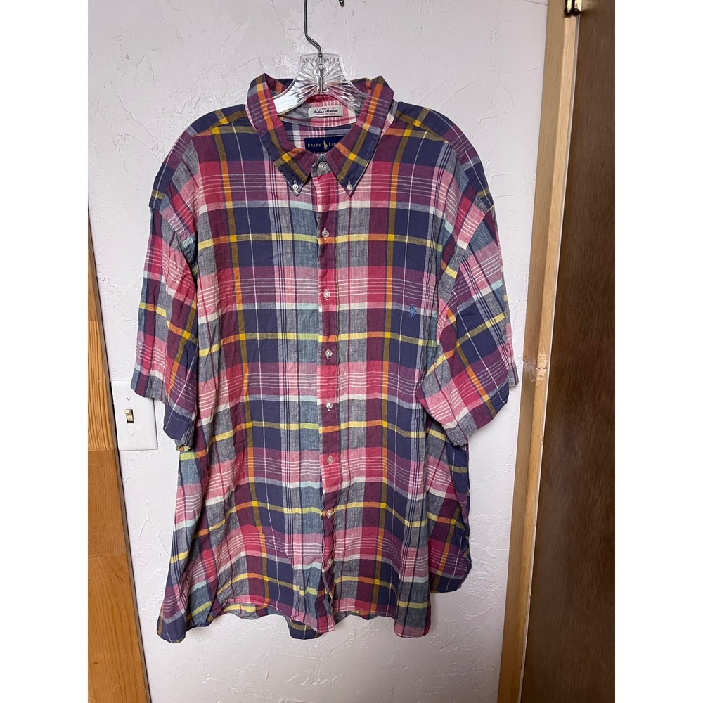 Ralph Lauren Mens 3XB Authentic Indian‎ Madras Plaid Short Sleeve Button Down